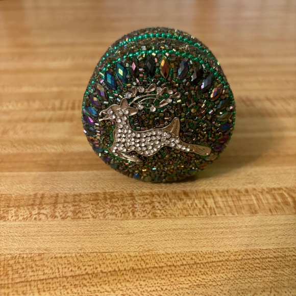 Green and Jewel Toned Beaded and Clear Rhinestone Reindeer Gift Box Small - Picture 5 of 9